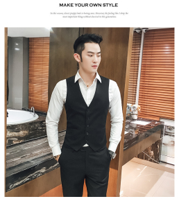 TZ01-P90 男士修身纯色工装服正装黑色马甲西裤两件套装大码图片
