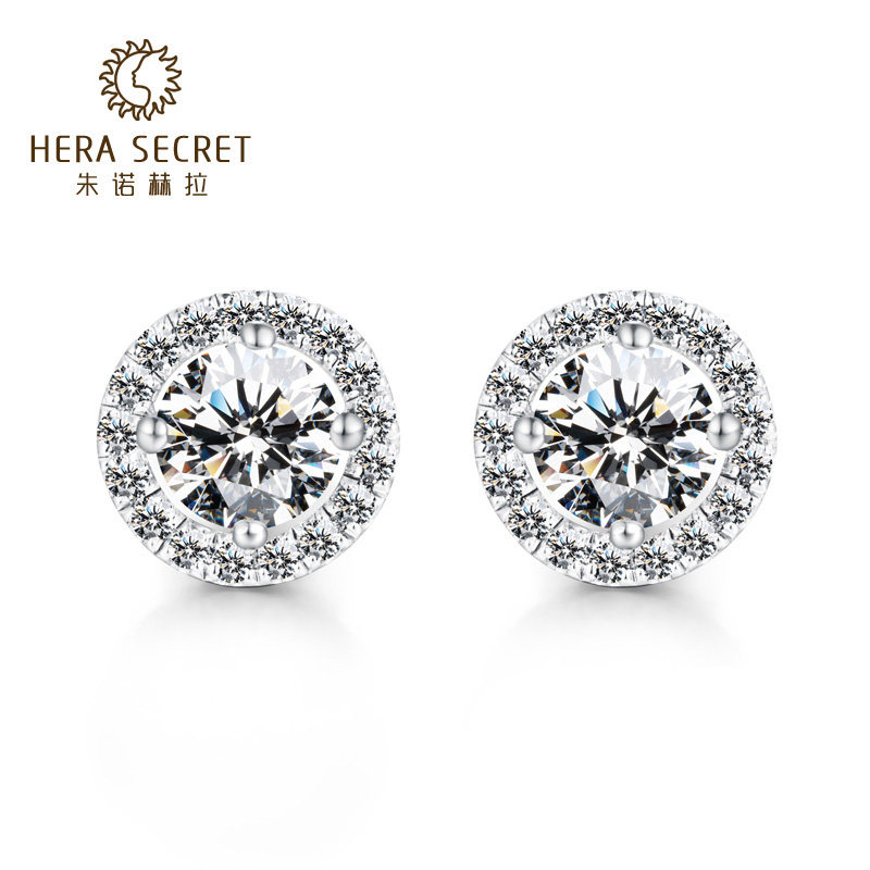朱诺赫拉仿真超闪钻石耳钉50分单只男女流行经典耳环纯银镀金耳饰