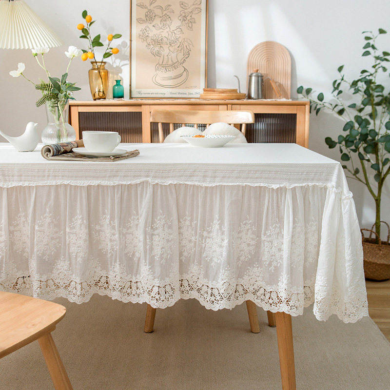 白色蕾丝餐桌布全棉法式ins轻奢风圆桌布茶几台布盖布高级感