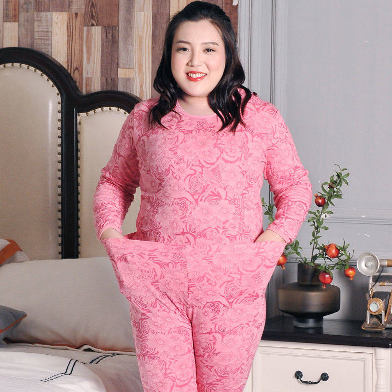 大码女装纯棉秋衣秋裤套装中年妈妈薄保暖内衣弹力加肥大码200斤