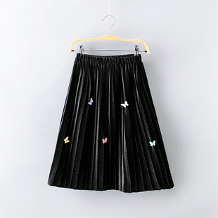 女童丝绒裙秋冬新款女孩半身裙百搭儿童冬季款裙子2025冬装中长裙