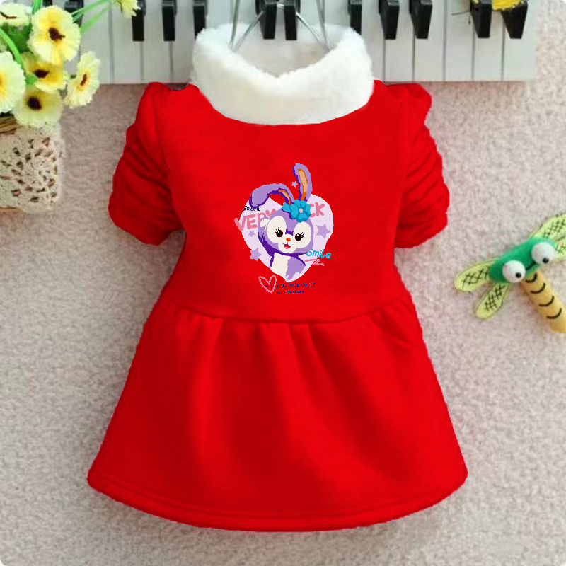 女童连衣裙加绒加厚秋冬季儿童洋气公主裙女宝宝冬装一体绒裙子