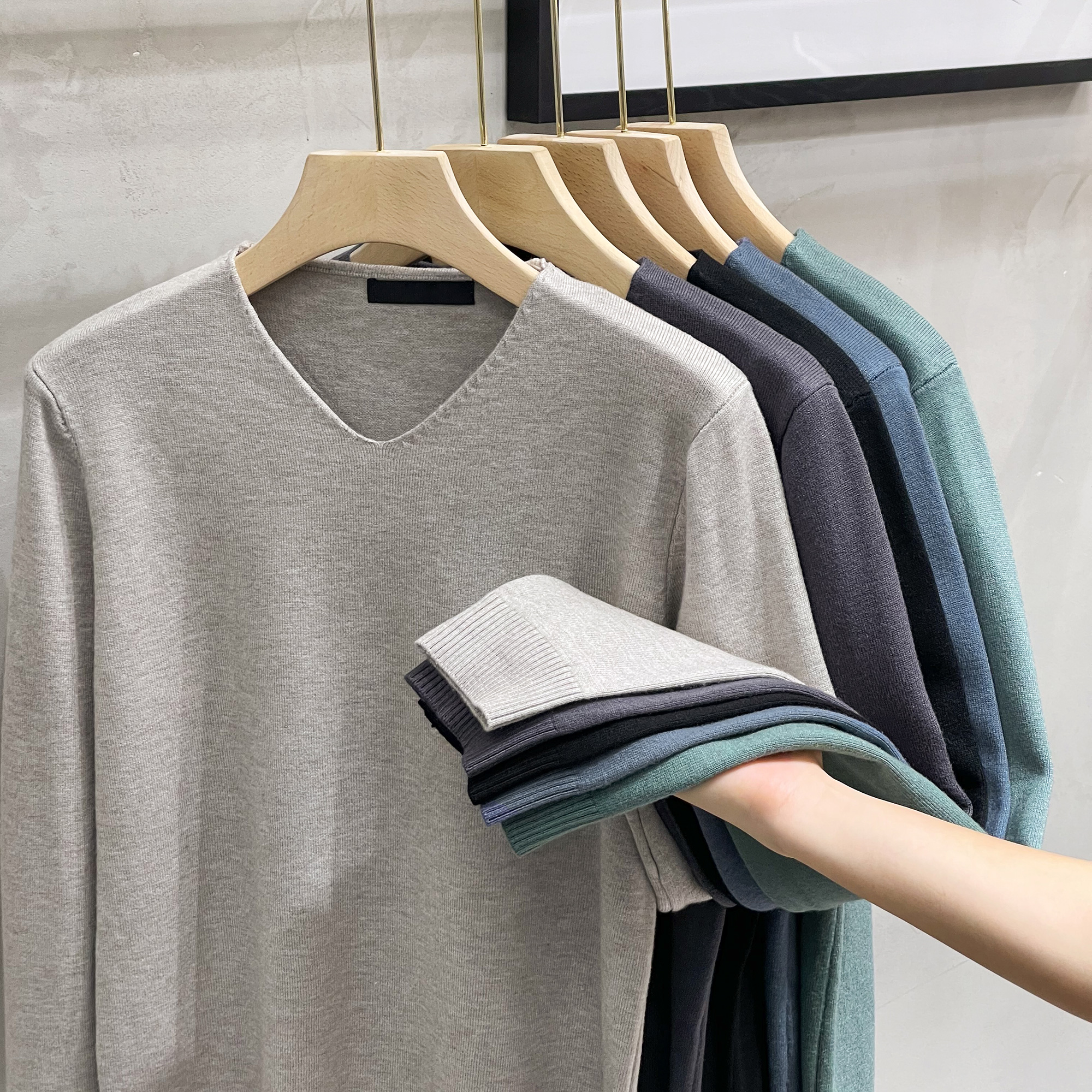 打底衫V领针织衫男士毛衣春秋季