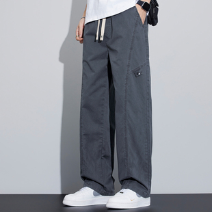 子男士 风抽绳长裤 春夏款 显高垂感工装 男 直筒阔腿裤 纯棉宽松休闲裤
