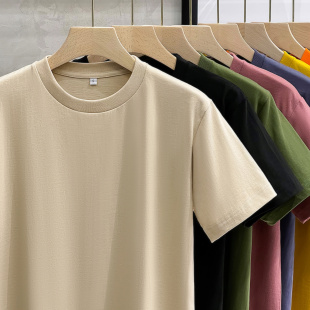 上衣男士 男装 短袖 2025春季 潮牌 多彩重磅t恤男纯棉半袖 新款 打底衫
