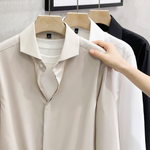 韩版 竹纤维肌理英伦男装 衬衫 长袖 丝光免烫温莎领衬衣 商务休闲修身