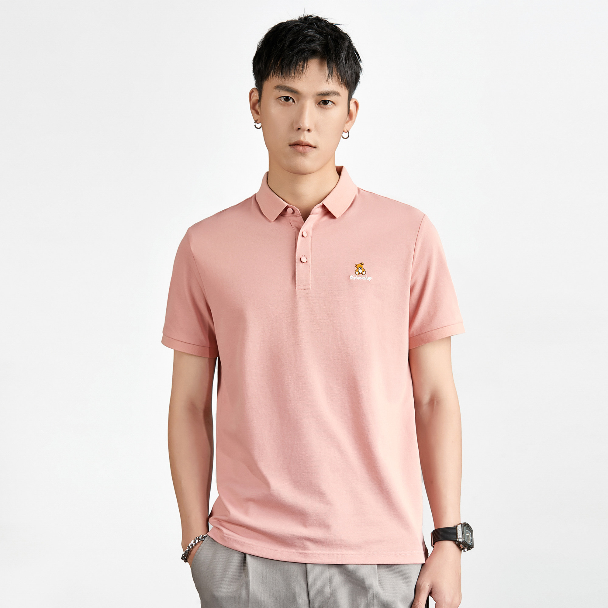 冰丝珠地翻领刺绣短袖polo衫男潮牌休闲t恤夏季新款男士带领上衣