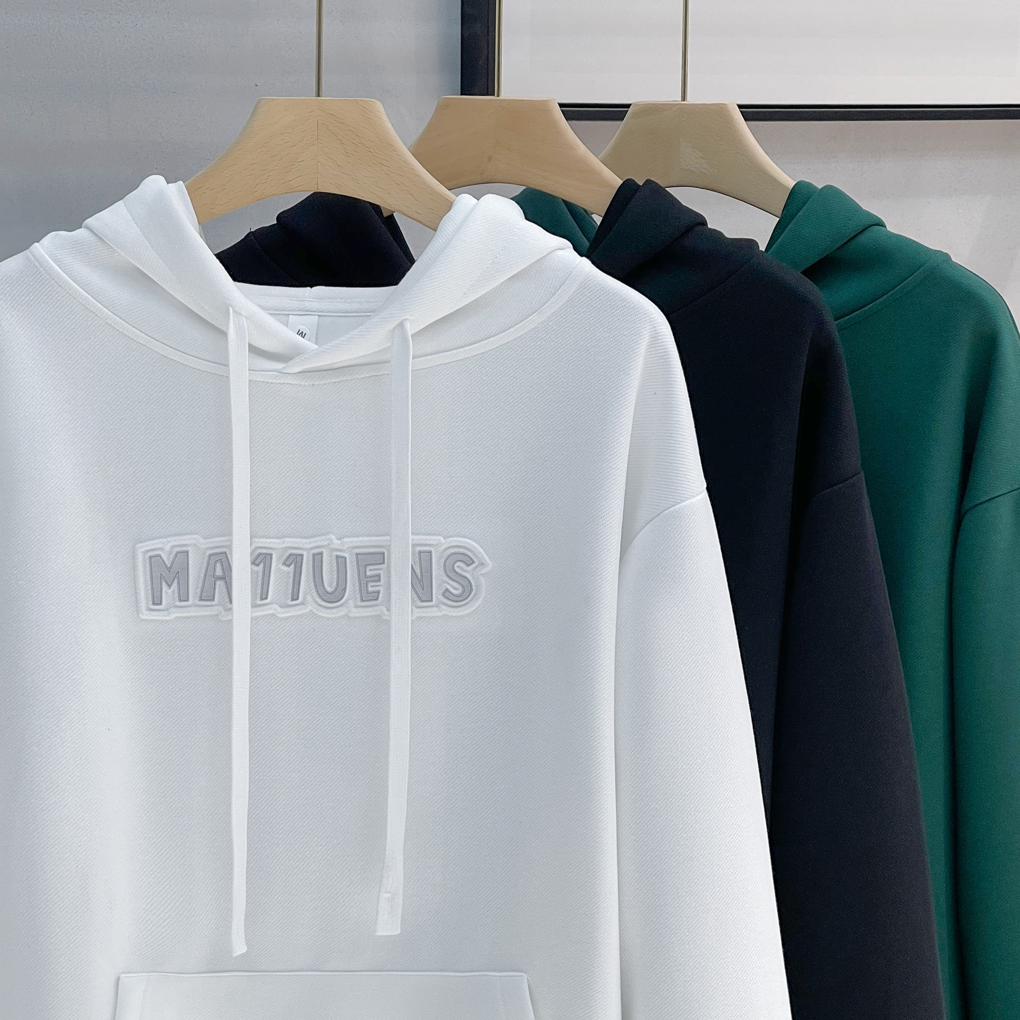 秋冬季美式休闲复古连帽卫衣vintage简约立体印花运动帽衫外套男