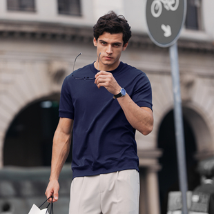 男 T恤男挺括柔感拼接冰爽打底衫 轻奢高品春夏新款 液氨丝光棉短袖