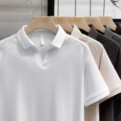 短袖 男士 Polo衫 高端翻领冰丝T恤修身 体恤男潮 V领夏季 半袖 2025新款