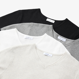 高档提花针法网孔肌理感男士V领T恤短袖男款2025夏新款休闲复古风