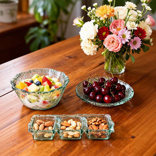 利快西班牙进口潘多拉三格小吃碟玻璃碗盘多场景适用碗碟盘三件套