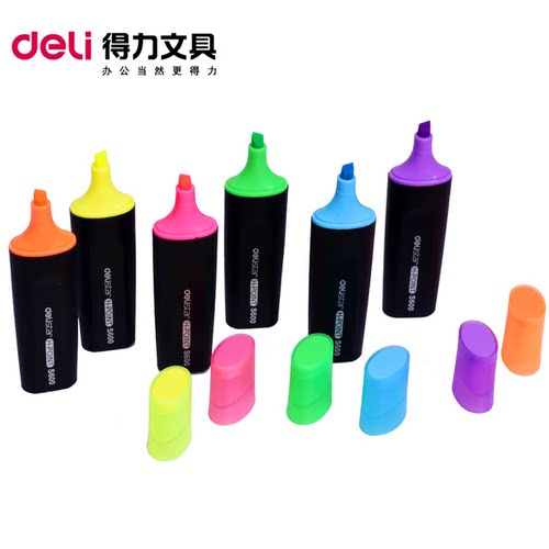 得力S600荧光笔彩色醒目标记笔学生重点知识标注红蓝绿淡色记号笔