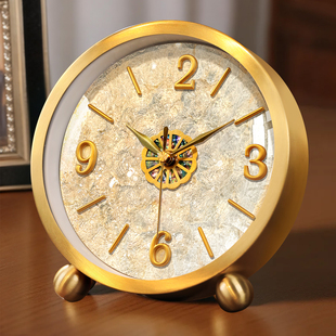 欧式黄铜贝壳座钟客厅新款轻奢高级感摆放台式创意时钟表桌面摆件