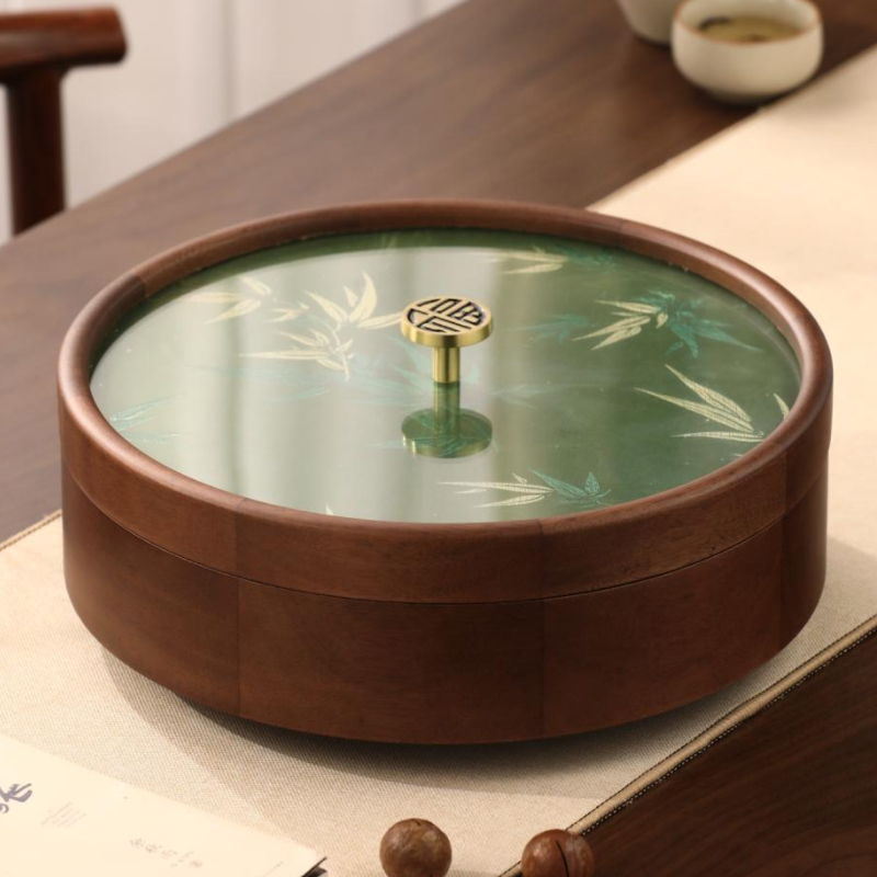 新中式锦缎布实木客厅家用干果盒