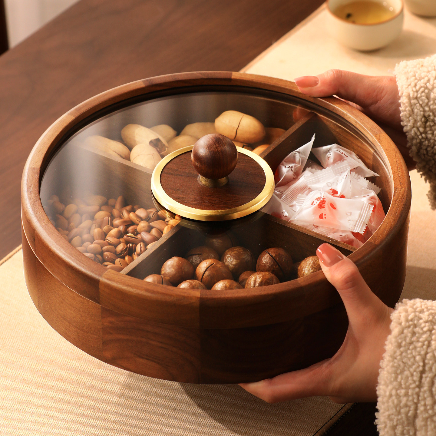实木干果盒高端精致高颜值高级感客厅茶几轻奢收纳水果盘坚果托盘