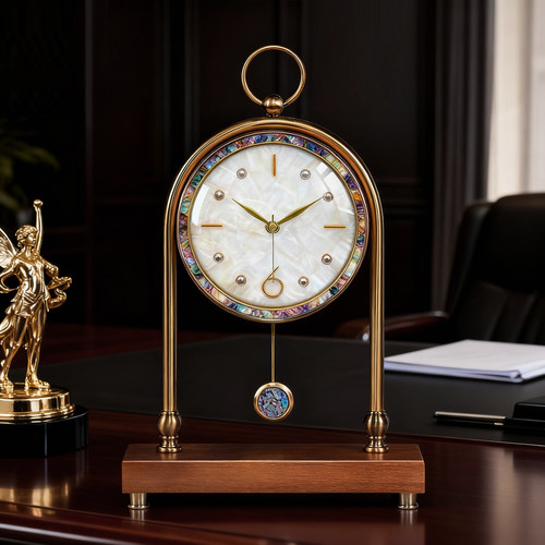 法式轻奢贝壳座钟装饰品高端时钟