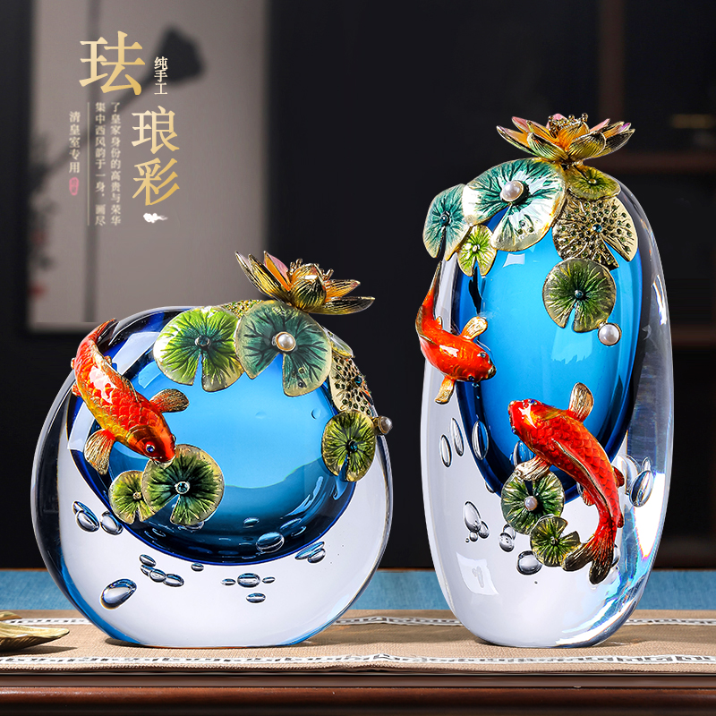 新中式琉璃花瓶摆件客厅珐琅彩创意高级感玄关轻奢工艺品玻璃艺术