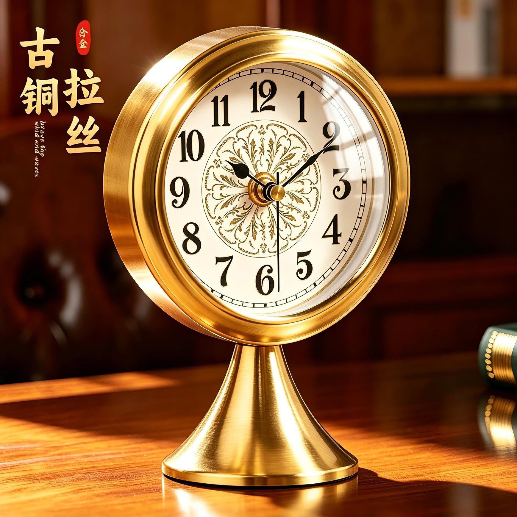 【古铜拉丝工艺金属铝面】座钟图片