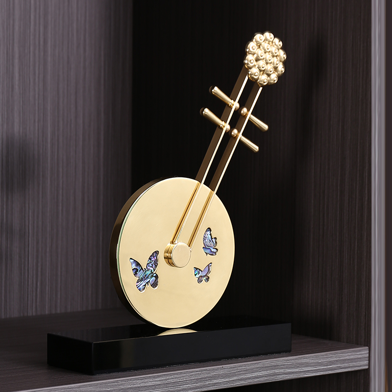 新中式轻奢黄铜琵琶博古架装饰摆件高档客厅摆设乔迁新居结婚礼物