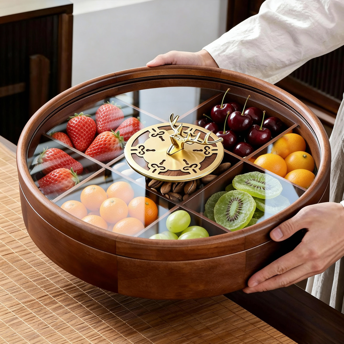 中式实木干果盘客厅家用高端精致高颜值果盒坚果茶几收纳2025新款