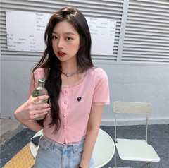 Real shot real price versatile lace edge 3D floret short sleeve T-shirt