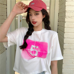 Real price super fire color contrast letter printed short sleeve T-shirt