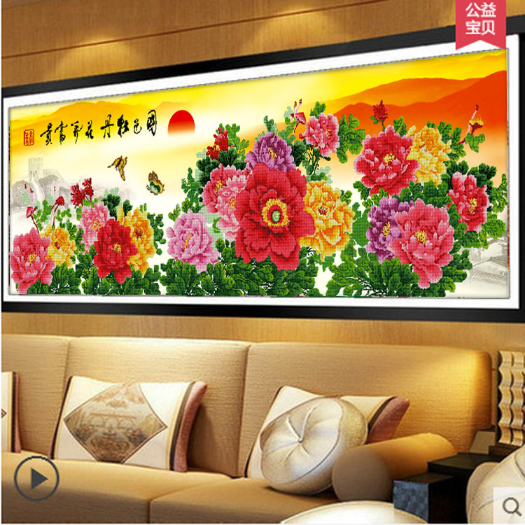 钻石十字绣套件风景山水画 国色牡丹花开富贵5d魔方钻石画