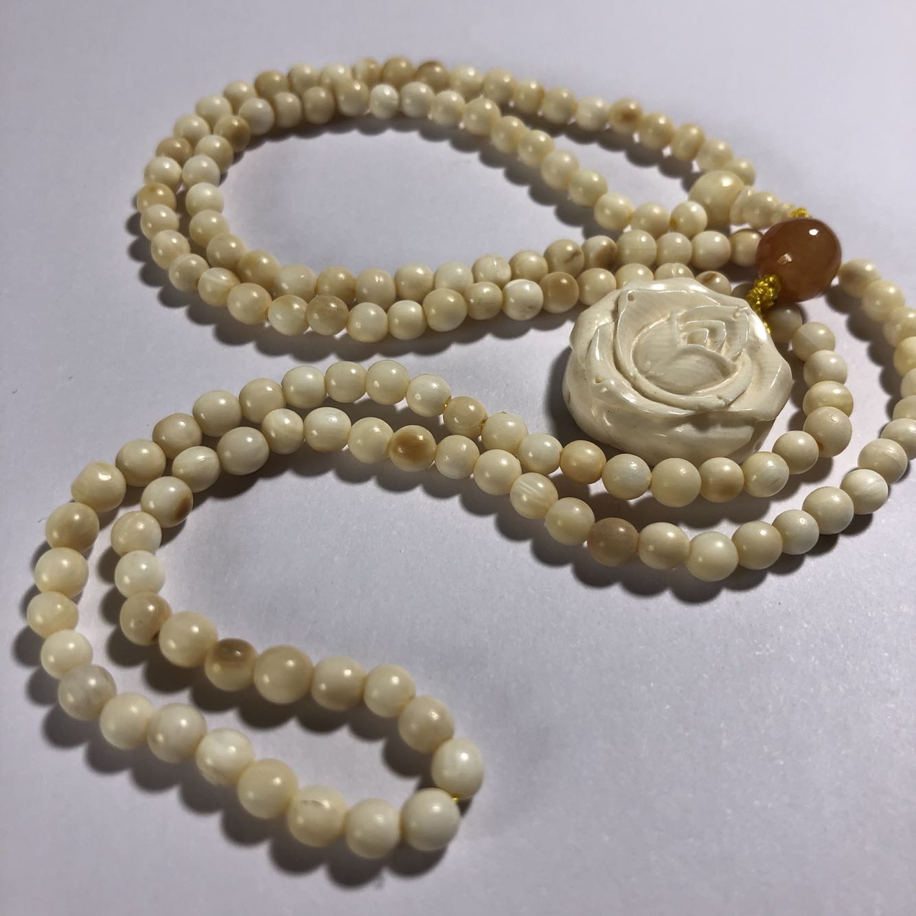 保真正品猛犸牙佛珠光珠项链