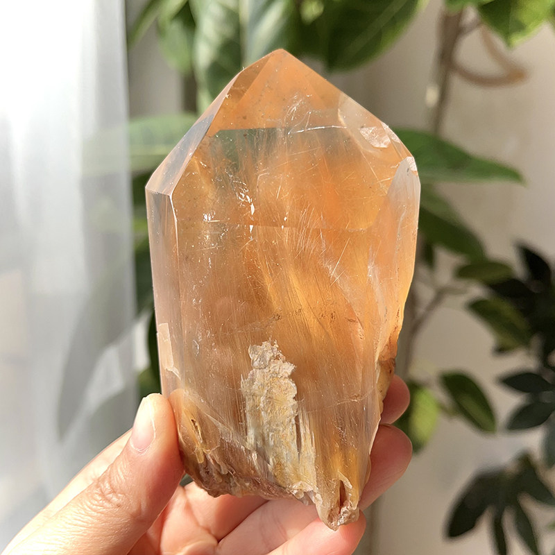 天然精品黄兔毛柱子发丝顺颜色好晶体通透黄兔毛原石摆件一物一图