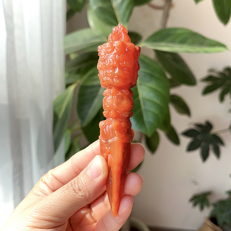 天然红兔毛普巴金刚橛原石雕刻藏传法器金刚降魔杵摆件一物一图