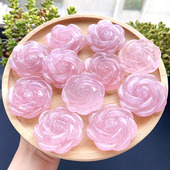 天然粉晶玫瑰花粉晶花朵颜色粉润手工雕刻粉水晶花朵饰品摆件装 饰