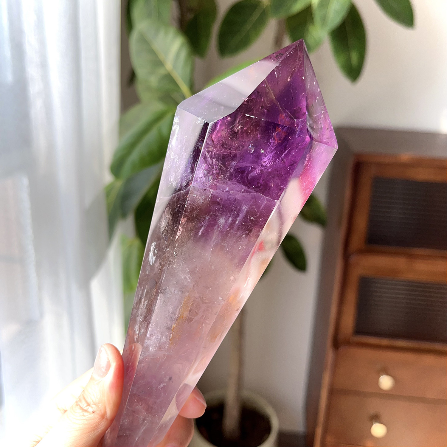 天然紫水晶权杖单尖柱摆件
