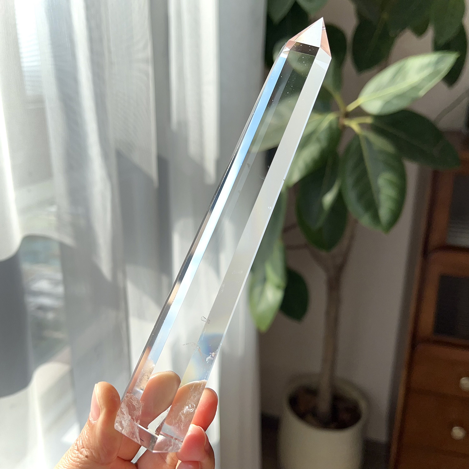 天然白水晶柱单尖柱摆件