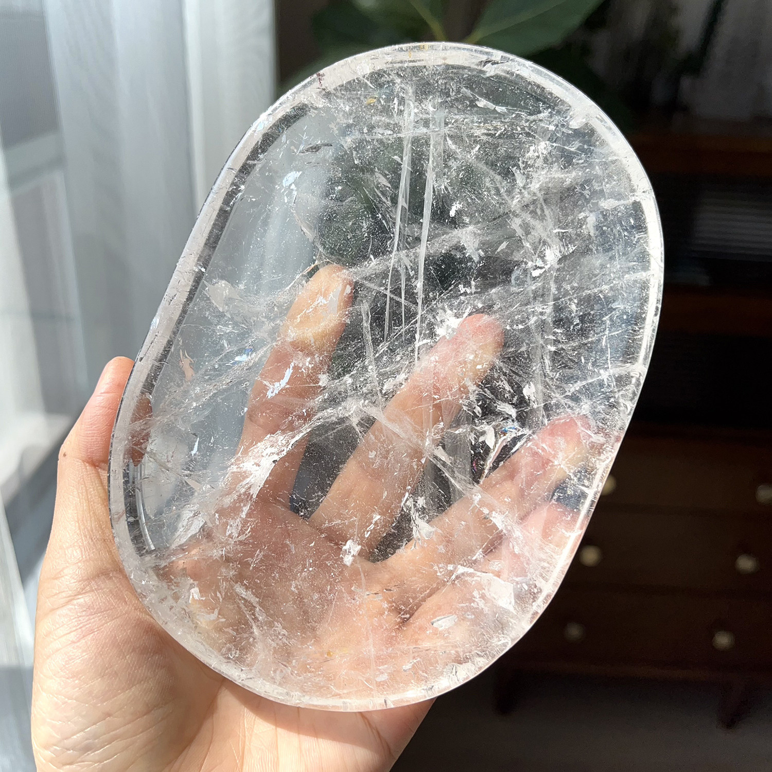 天然白水晶消磁盘子摆件