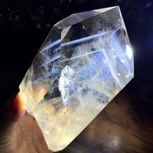 天然白水晶蓝针柱摆件