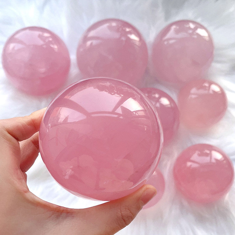 天然粉水晶球桃花粉星光粉晶球粉晶原石打磨颜色粉润粉水晶球饰品