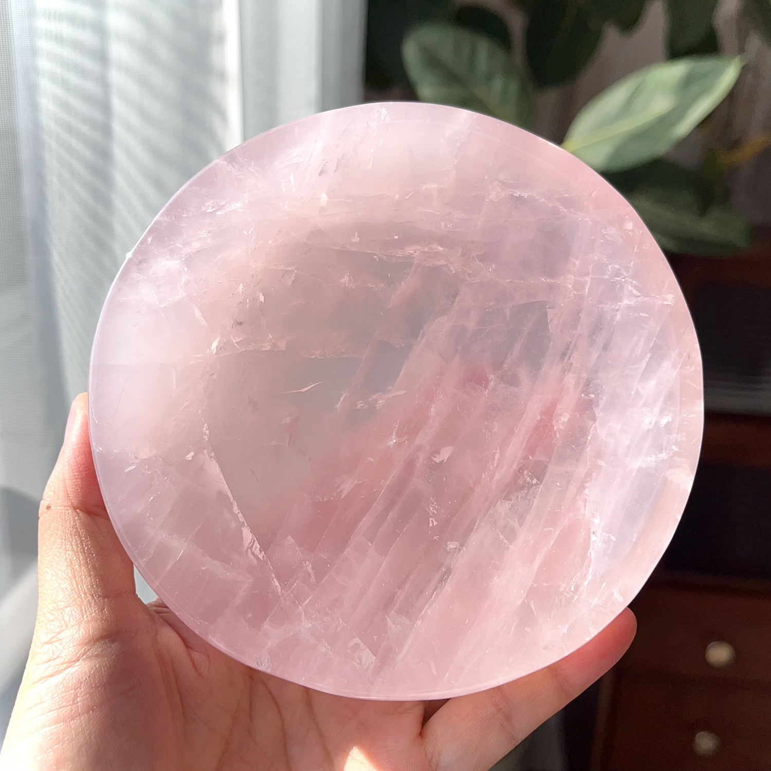 天然粉水晶圆盘消磁碗