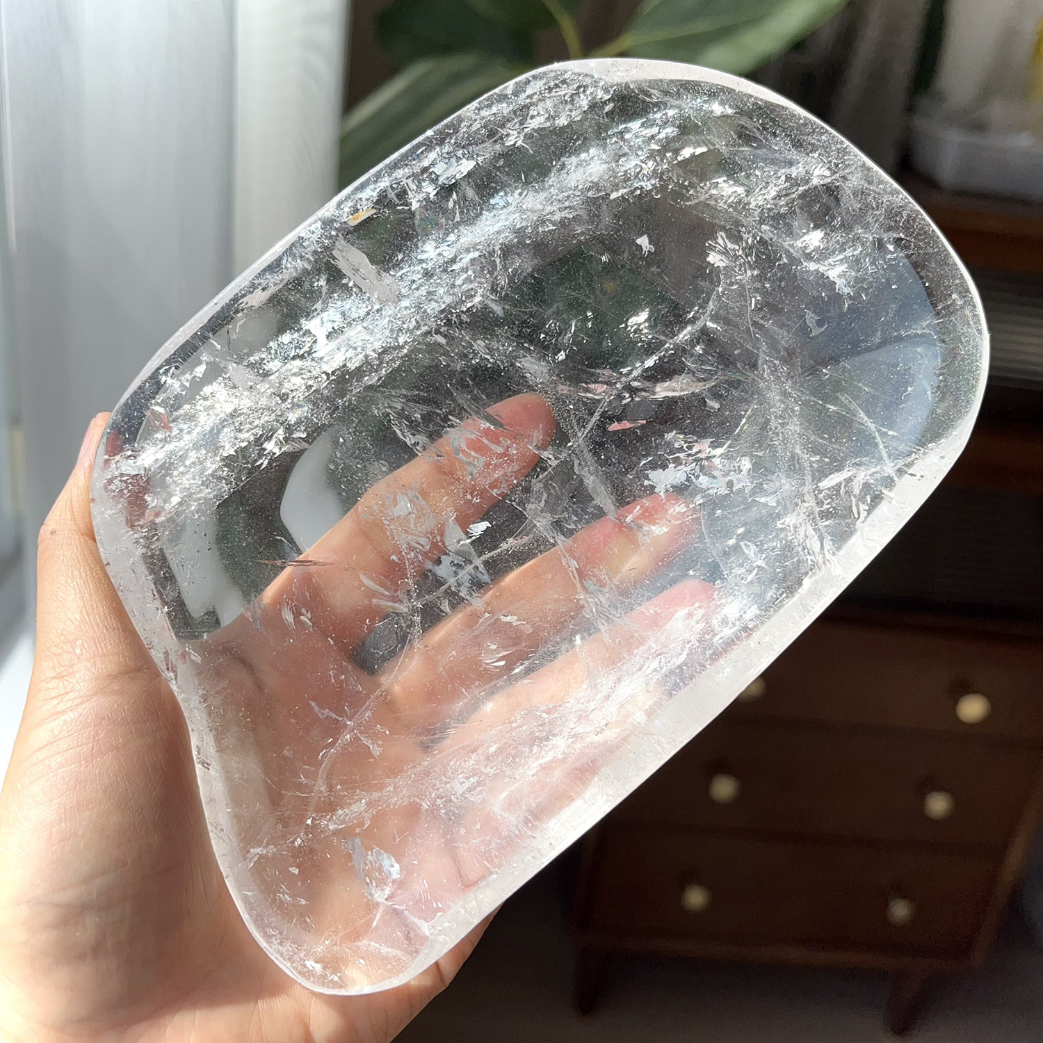 天然白水晶消磁盘子摆件