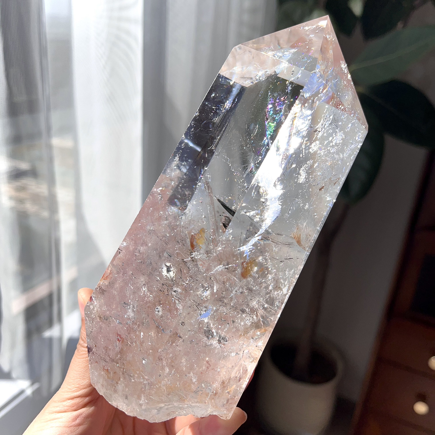天然喜马粉阿赛柱子摆件