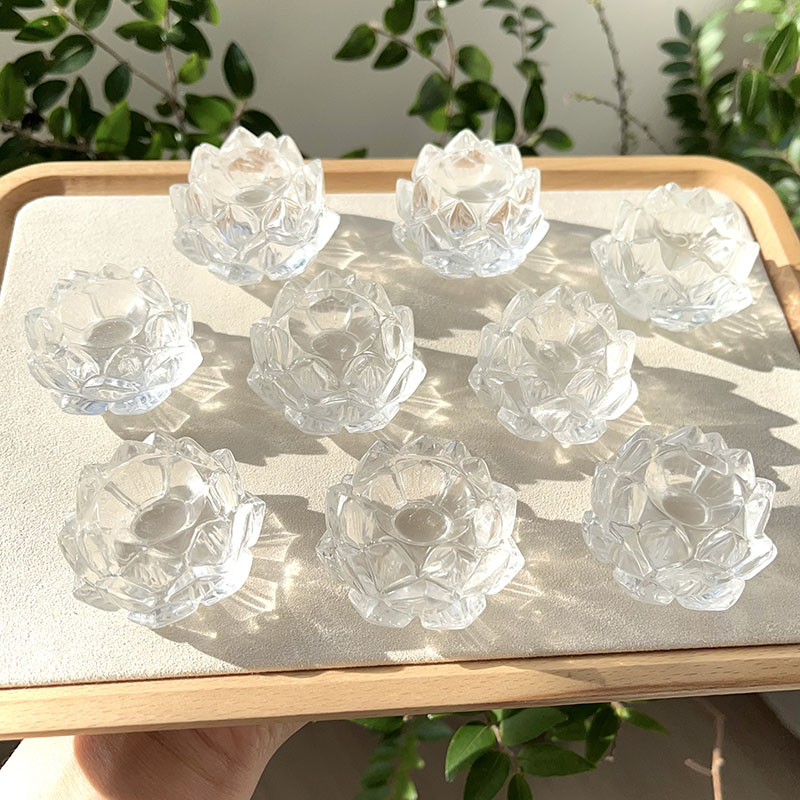 天然巴西白水晶莲花晶体透做工好白水晶原石打磨水晶莲花可当球座