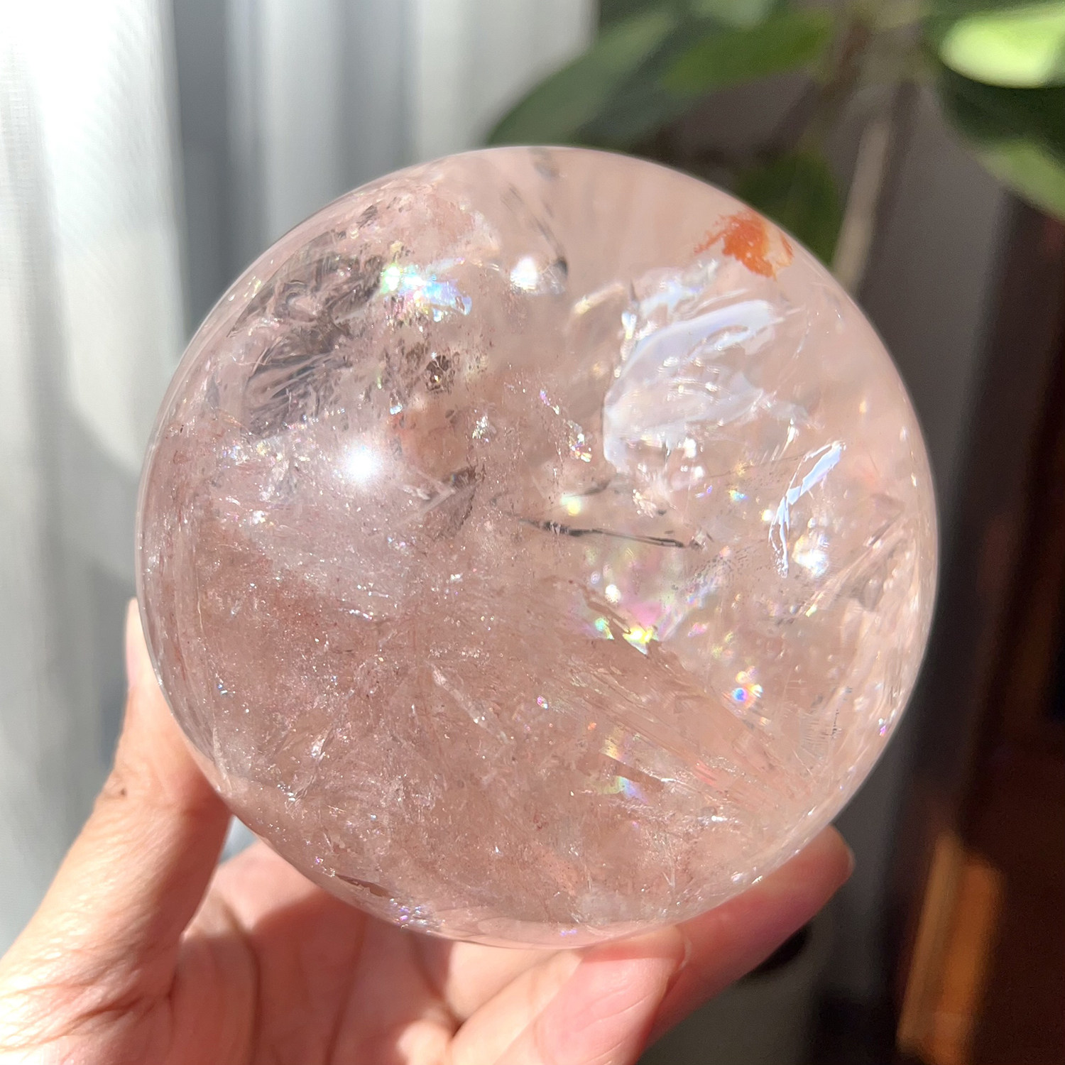 天然喜马粉阿赛彩虹球高频粉阿赛球直径9.2m能量水晶球一物一图