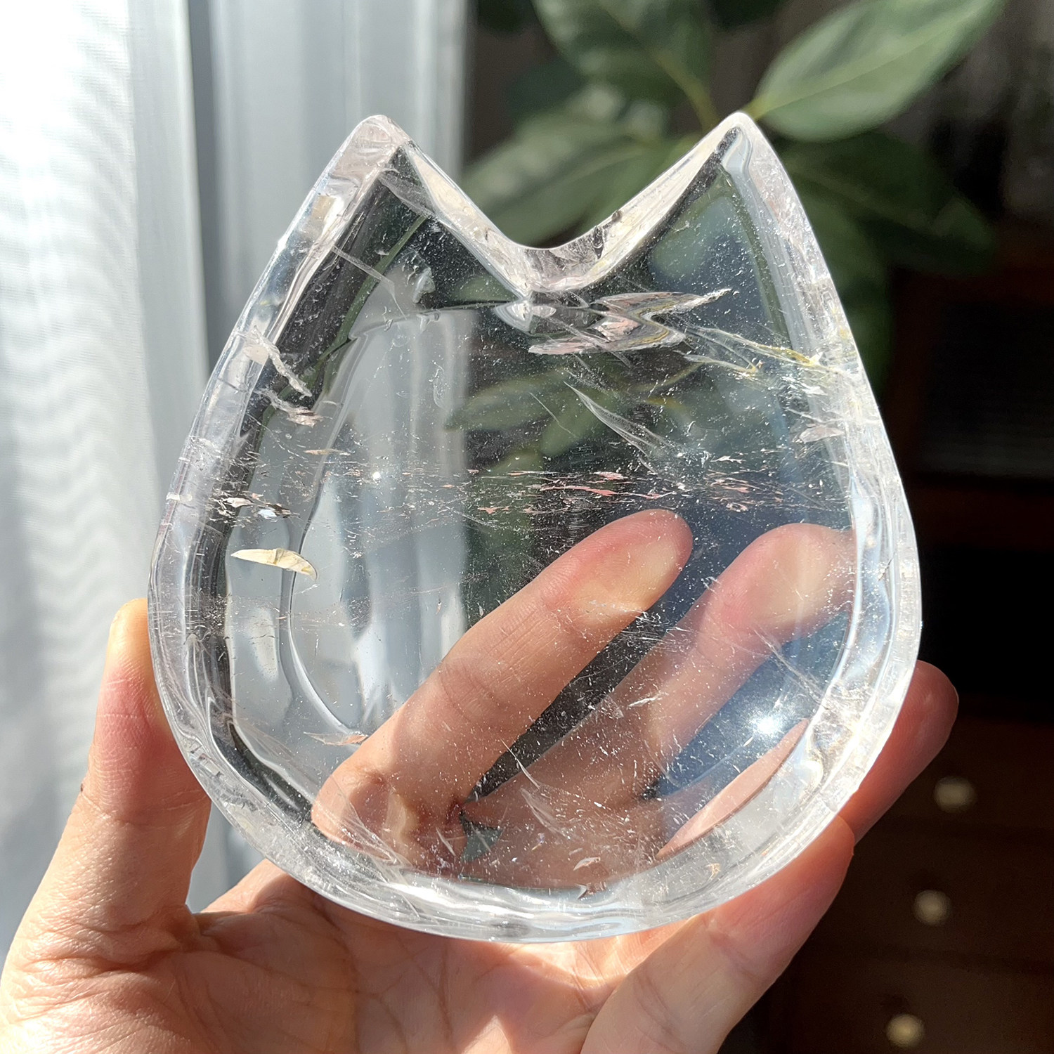 天然白水晶碗猫头小碗
