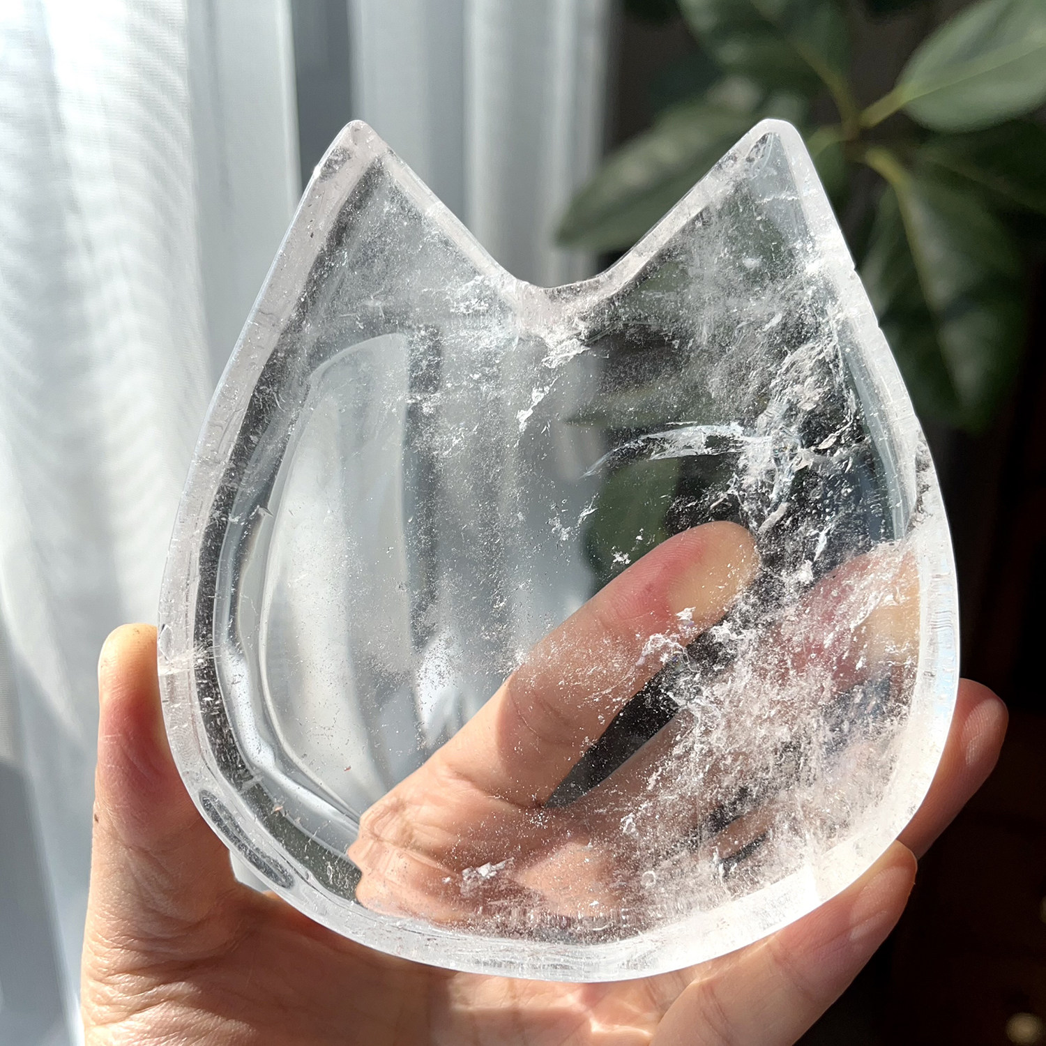 天然白水晶碗猫头小碗