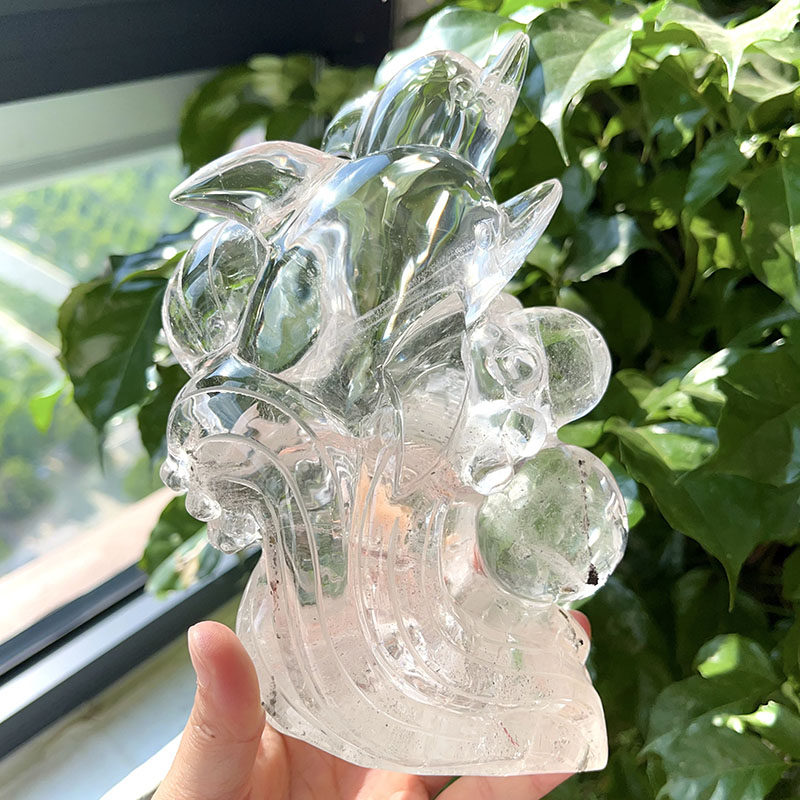 天然白水晶海豚摆件晶体通透