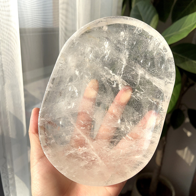 天然白水晶消磁盘子摆件