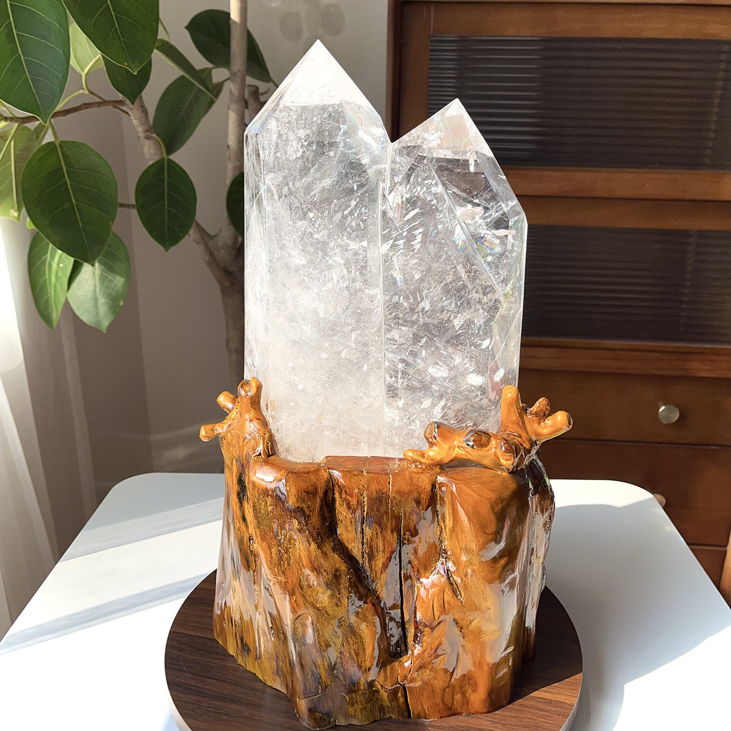 天然白水晶阿赛柱子摆件