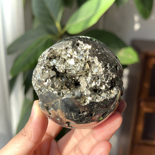 天然秘鲁黄铜矿黄铁矿球愚人金Pyrite晶牙闪水晶球6.3cm一物一图