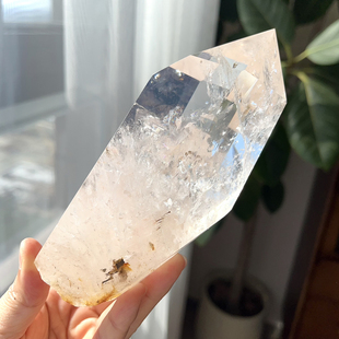 天然福利喜马淡粉阿赛柱子透体彩虹水晶原石打磨能量摆件一物一图