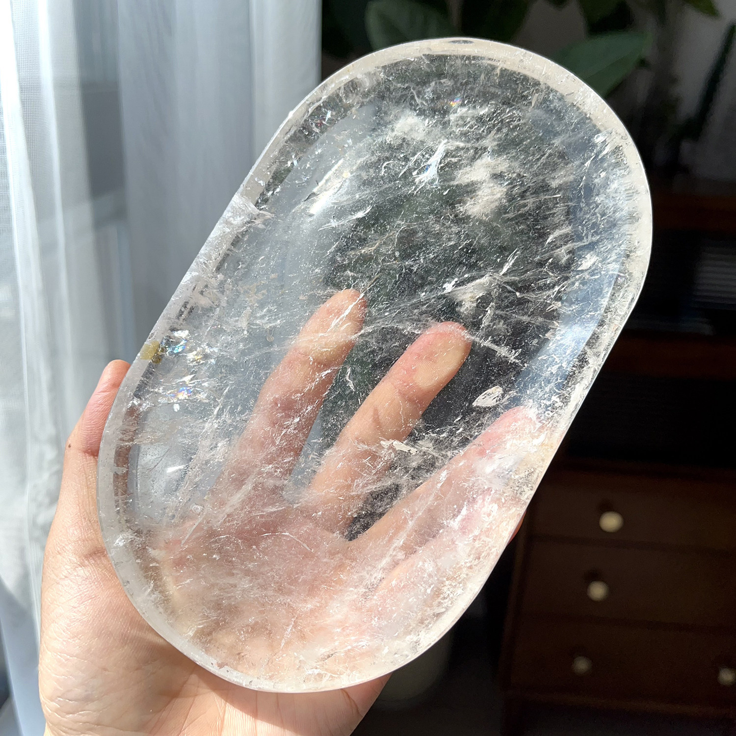 天然白水晶消磁盘子摆件